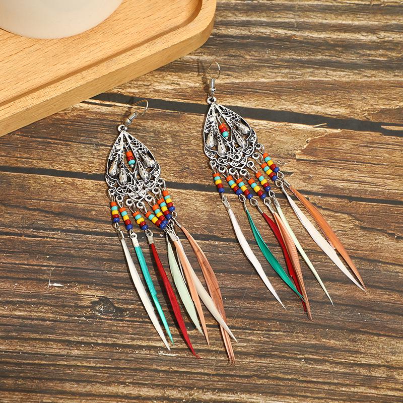 Bohemian Long Tassel Feather Earrings - Trendy Douyin-Inspired Design for Women