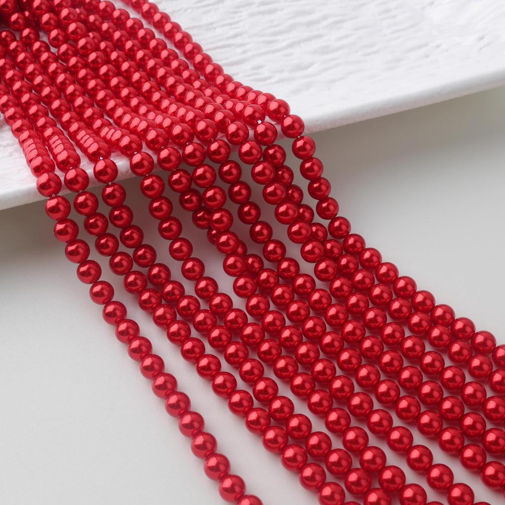 Contas de Pérola Sintética Vermelho Flamejante Shi Jia para Fazer Joias DIY