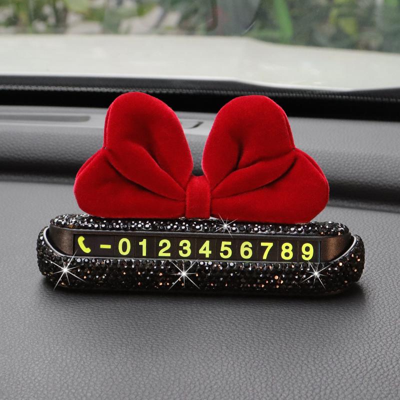 

Креативна червона бант-метелик Автомобільна тимчасова паркувальна картка Картка з номером телефону Номерний знак Картка з номером телефону Стрази Автомобільні наклейки Декор