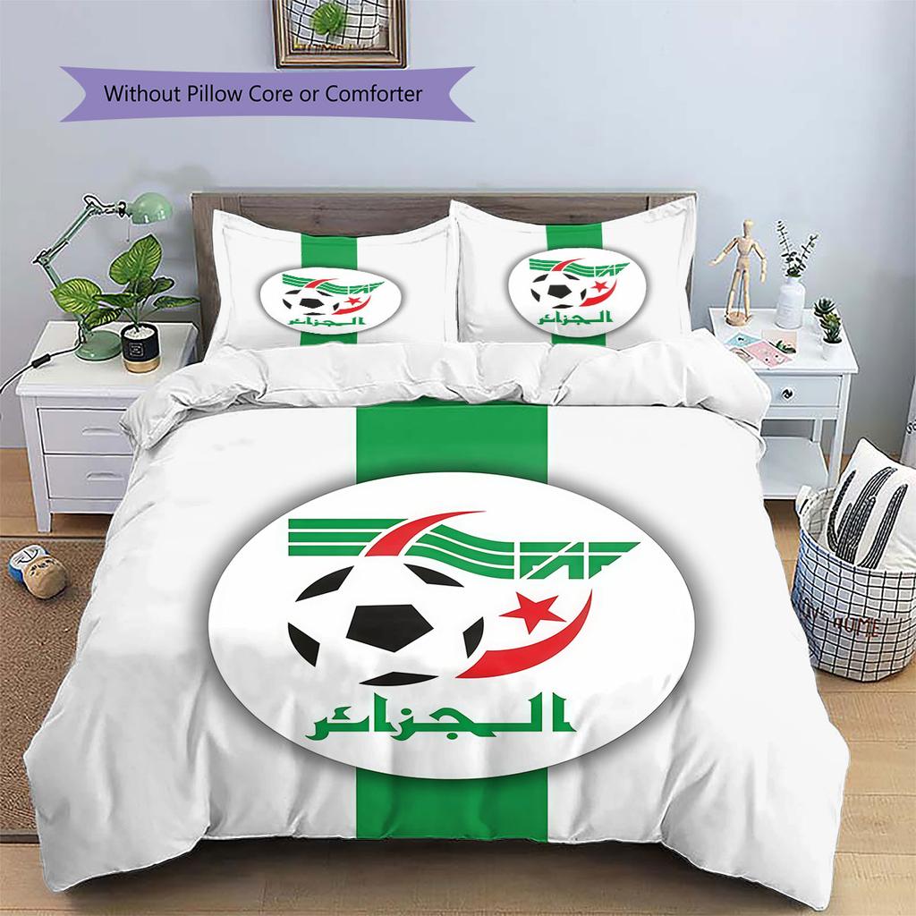 Algeria National Football Team Pattern Bedding,Quilt Set Quilt Cover Pillowcase Home Birthday Gift(1 * duvet cover + 2 * pillowcase, without core)