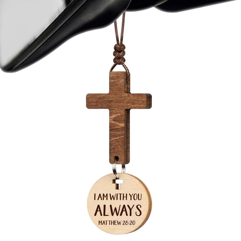 

New With Pendant Car Rearview Mirror Hanging Lightweight Keychain Ornament Wood Cross Pendant Car Hanging Ornament Gift