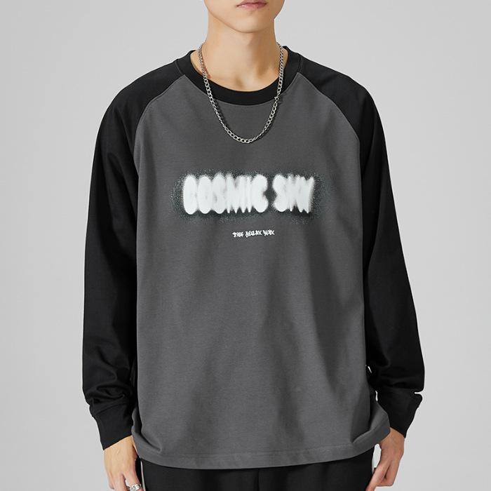 

Осенне-зимняя американская футболка с круглым вырезом и длинными рукавами, мужская свободная футболка большого размера, японский модный бренд, молодежный тяжелый свитер Tide 4XL темно-серого