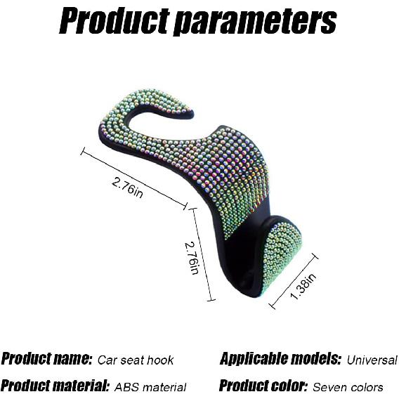 Bling Car Seat Headrest Hooks, 4PCS Handcrafted Rhinestones Seat Hanger Organizer For Handbag Purse Scarf, Universal For Cars, Auto Interior