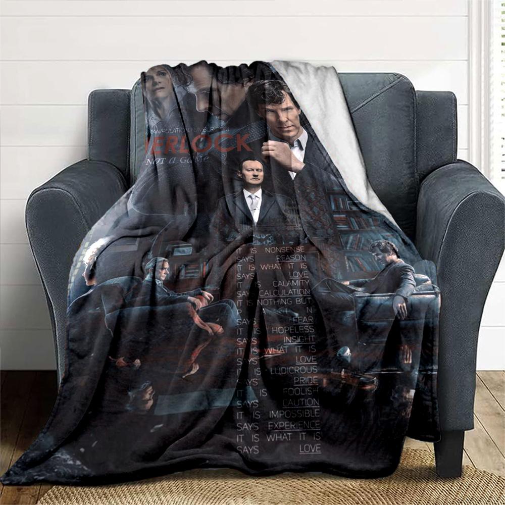 Sherlock Print Flannel Blanket High Quality Warm Comfortable Cover for All Seasons Perfect for Gifts Home Decor