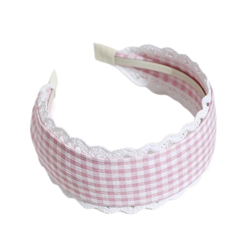 White Lace Trim Wide Plaid Hairband Wide Design White Lace Hair Hoop Casual Outfit