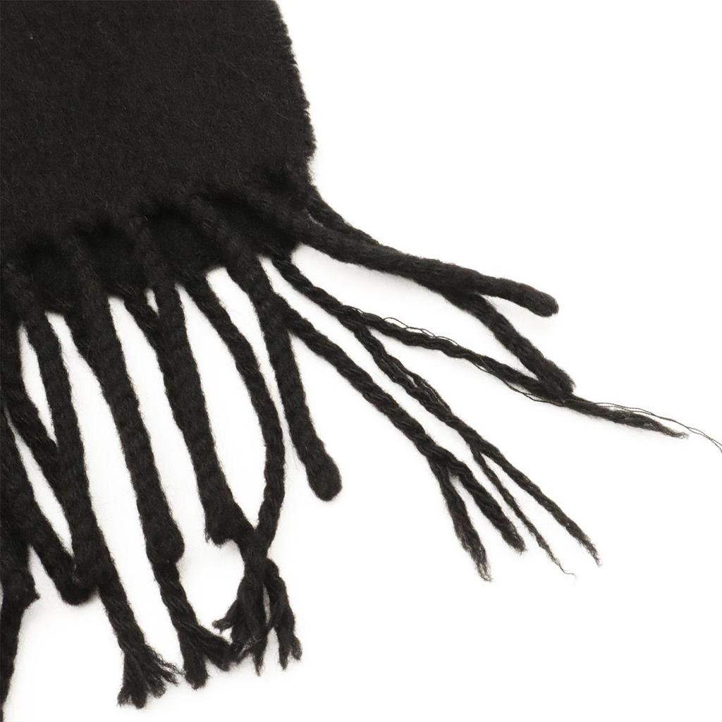 Used HERMES scarf stole fringe logo embroidery 100% cashmere black