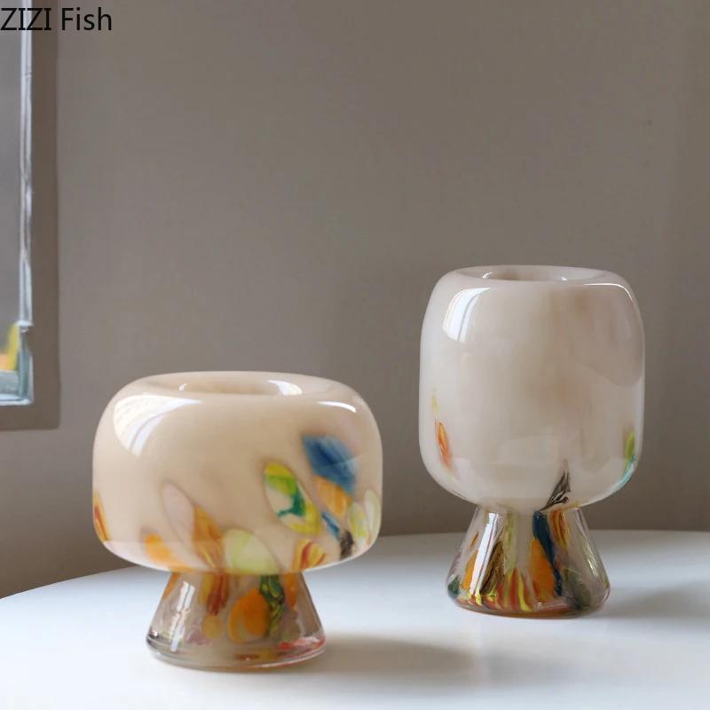 Creative Painted Glass Vase Mushroom Shaped Floral Vases Table Decoration Flowers Arrangement Plant Pots Room Aesthetic Decor