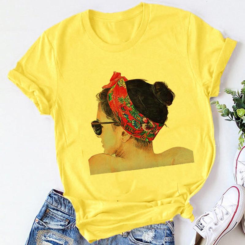 Yellow Plus Size T Shirt Women Summer Print Lady Casual T Shirt Tops Harajuku Streetwear