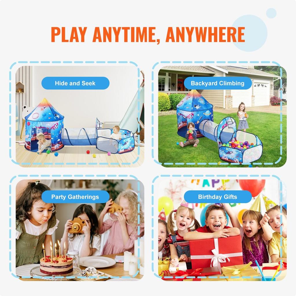 3 in 1 Kids Play Tent with Tunnel for Boys, Girls, Babies and Toddlers, Indoor/Outdoor Pop Up Playhouse with Carrying Bag & Banding Straps Birthday