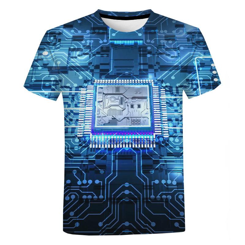 3D Print Circuit Board Graphic T Shirt For Men Summer Fashion T-shirt Electronic Chip Creative Tee Shirts Women Gym Clothes Tops
