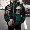Herfst Winter Creatieve Kleurrijke Schedel 3D Digitaal Geprinte Loszittende Pullover Hoodies voor Mannen Modieuze Hoodies met Lange Mouwen