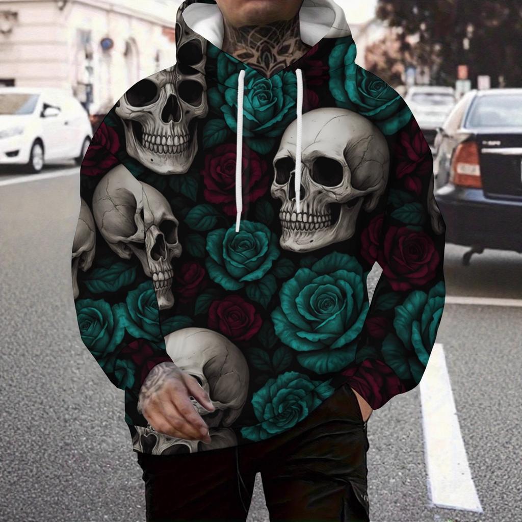Herfst Winter Creatieve Kleurrijke Schedel 3D Digitaal Geprinte Loszittende Pullover Hoodies voor Mannen Modieuze Hoodies met Lange Mouwen