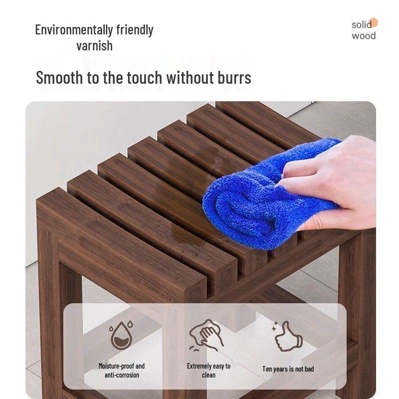 Non-slip Solid Wood Shower Stool for Elderly - Waterproof, Anti-corrosion Bathroom Stool for Foot Washing