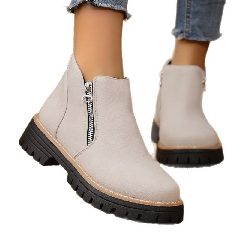 Round-toed Shoes, Side Zipper Boots, Short Boots, Chunky Heels, New Size Short Boots for Women