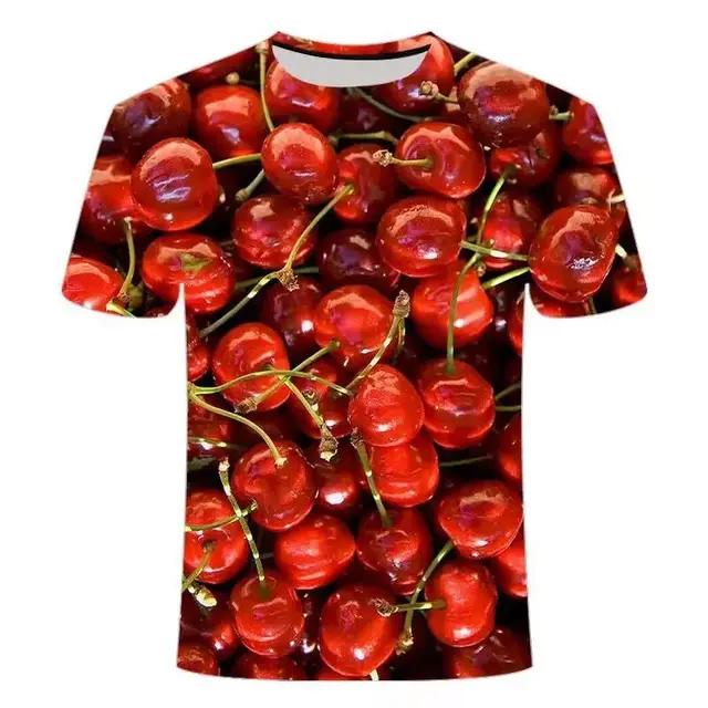 

Літні чоловічі модні креативні повсякденні модні 3d-друковані 3d-друковані моделі з короткими рукавами та фруктами та овочами, вільні індивідуальні топи з круглим вирізом M