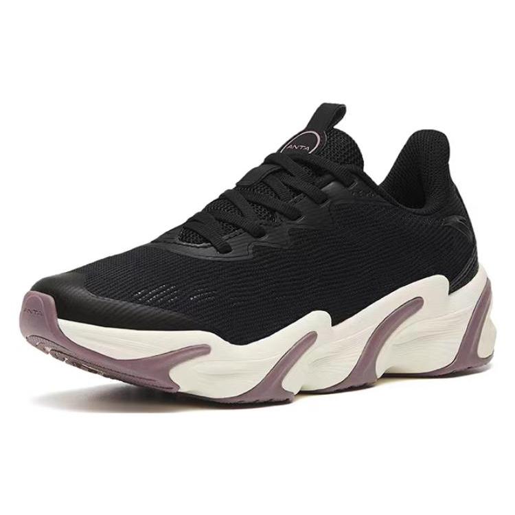 Anta Keep Moving Mesh Breathable And Wear resistant Low top Running Shoes Women's Black Purple 122245523-4