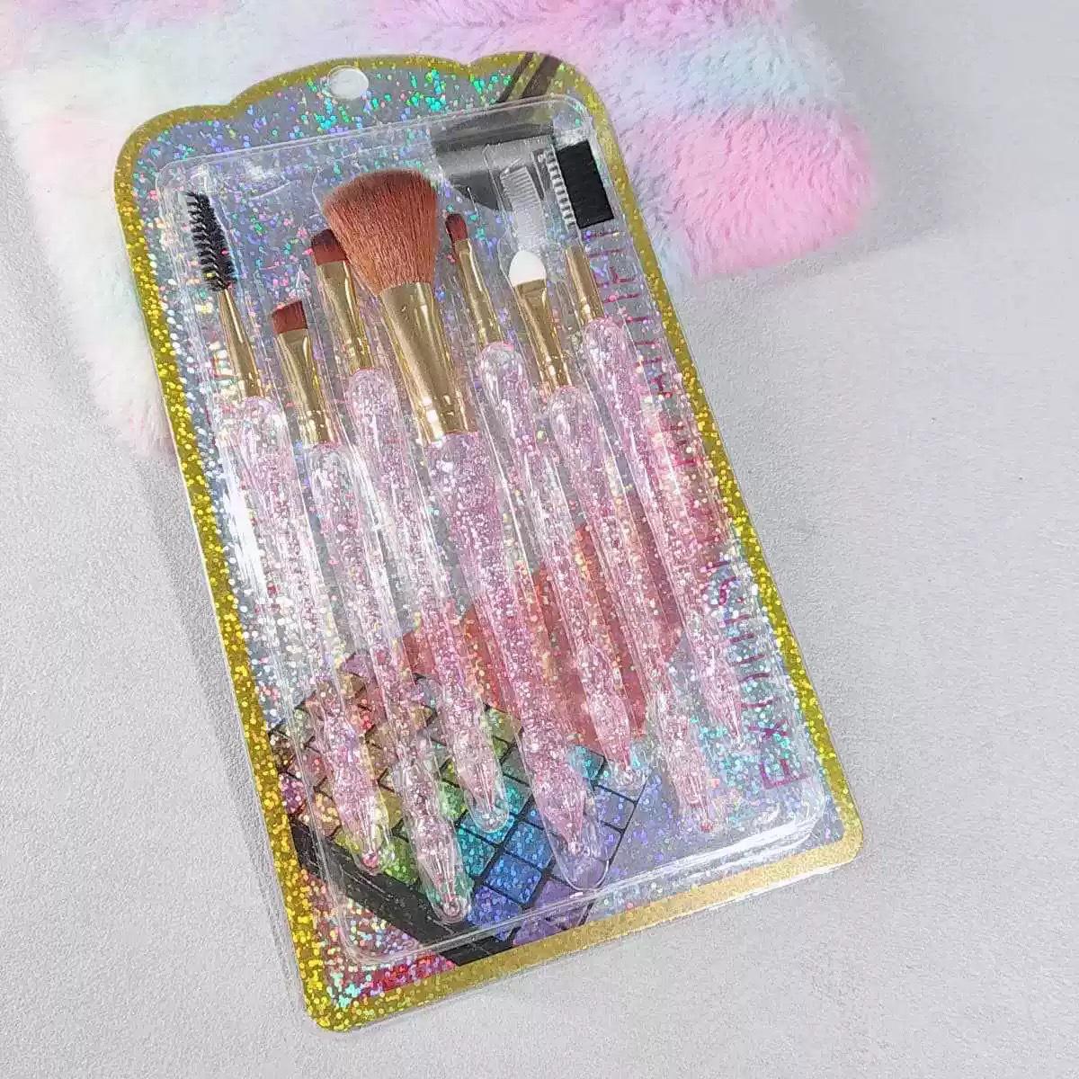 5-Piece Dazzling Colorful Crystal Diamond Makeup Brush Set with Super Soft Bristles розовый