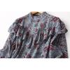 Export Export Tail Order Graceful Stand Collar Print Ruffles Double Layer Chiffon Shirt Women's Long Sleeve Tops Spring and Summer Women's Clothing