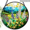 2D Flache Buntglasblumen-Fensterdekoration Farbige Glasplatte, 7,87 Zoll Hängendes Ornament mit Kette, Charmantes Frühling Sommer Sonnenfänger Zuhause