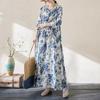Plus Size Women's Elegant Slimming Floral Cotton Linen Long Sleeve Vacation Dress