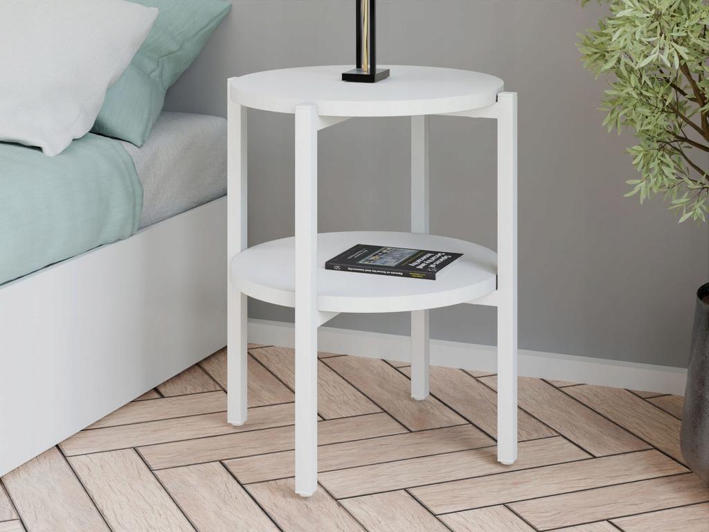 Stolik Nocny Okrągły Loft Z Półką 35X35X46 Cm Metalowy Biały
