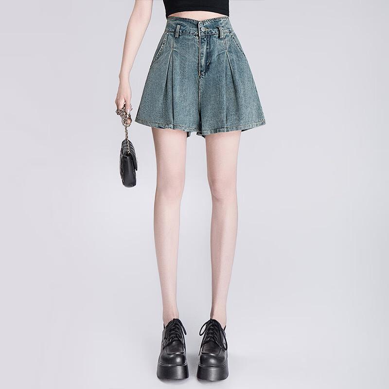 Women's High-Waist Washed Wide-Leg Denim Shorts