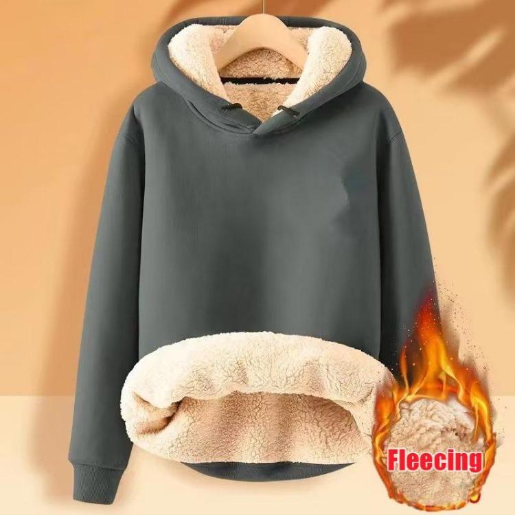 Felpa Larga Invernale da Donna con Pile, Pullover con Cappuccio Ispessito in Peluche d'Agnello, Top Sportivo Casual Monocolore a Manica Lunga, Nuovo