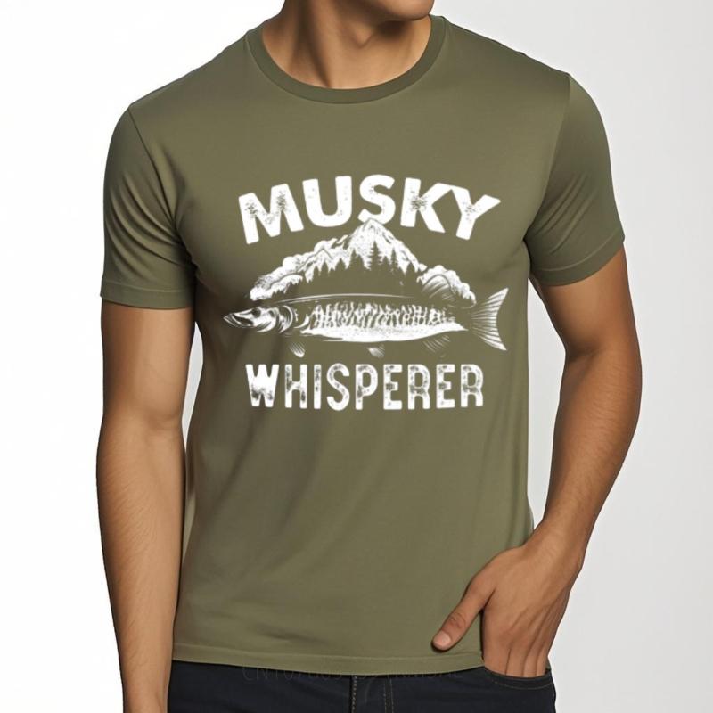 Comfortable Teenagers Round Neck T Shirt Unisex Musky Whisperer Fish Mountain Design Hiphop For Man Top Tees Workout Tshirt