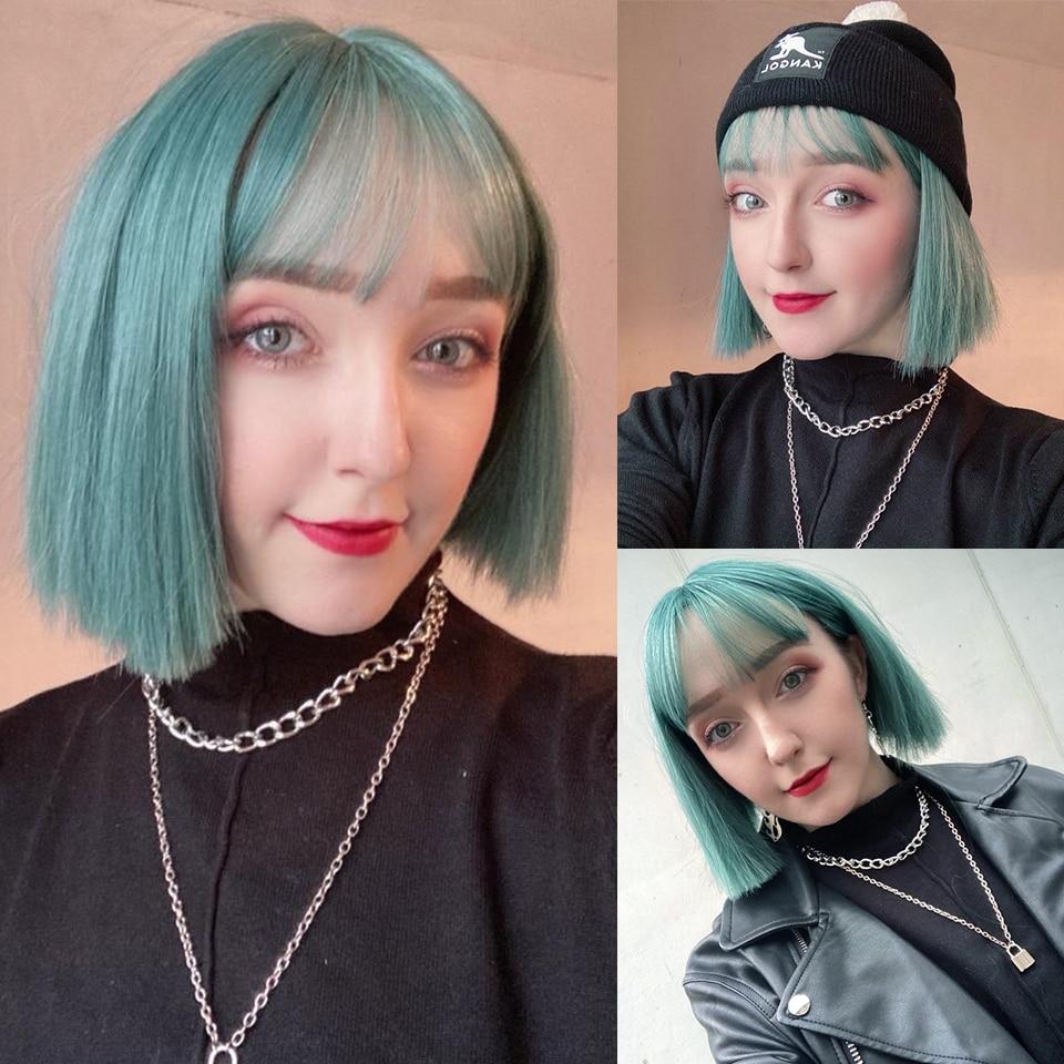 LUPU Lolita Black Pink Wigs Synthetic Hair Short Straight Bob Wigs With Bangs Female Green Cosplay Wigs For Black Women
