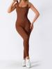 Ribbed Long Sleeve Jumpsuit with Chest Pad - Seamless Yoga & Fitness Bodysuit