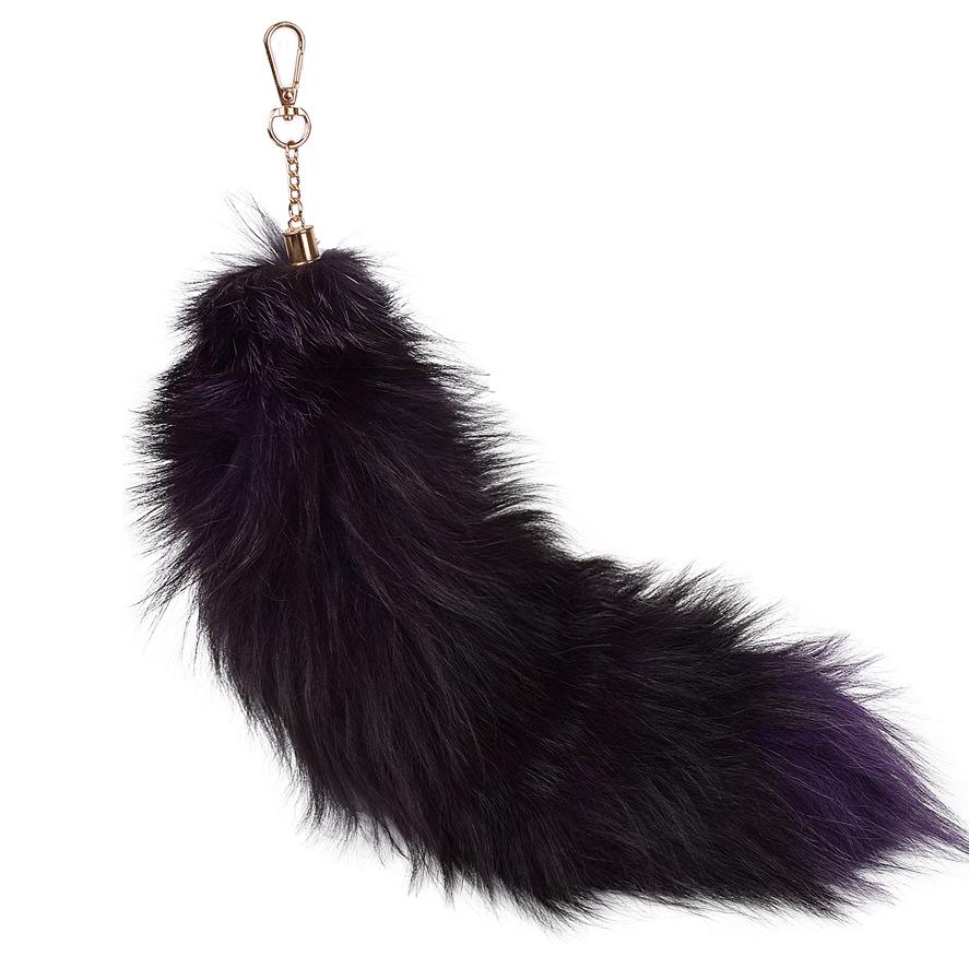 Silver Blue Real Fox Fur Pendant Charm - Women's Bag Accessory & Car Keychain