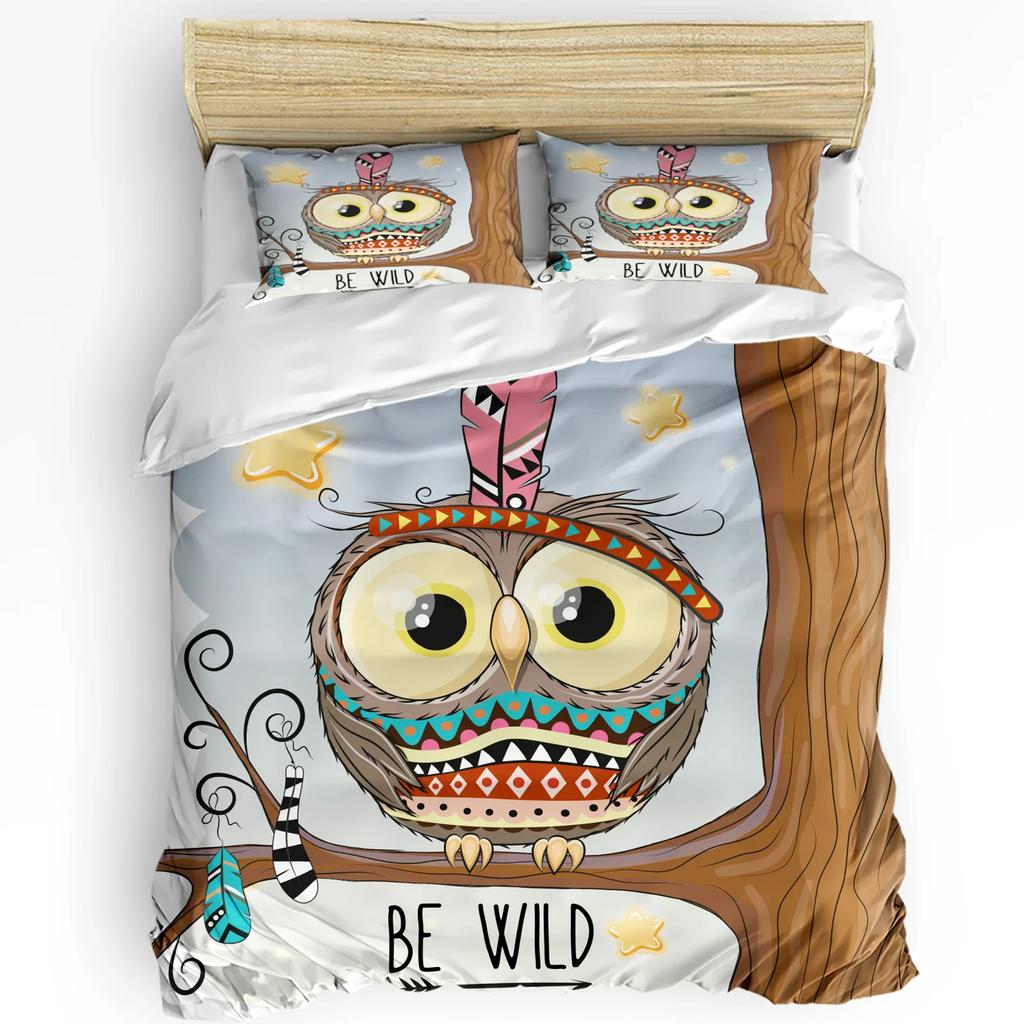 Christmas Cartoon Owl Duvet Cover Bed Bedding Set For Double Home Textile Quilt Cover Pillowcases Bedroom Bedding Set (No Sheet)