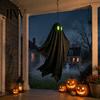 Outdoor Hanging Ghost Halloween Decoration, Spooky Black Fabric with Green Hallway Decor Eyes for Outside Tree, Porch, Yard, Lawn, Haunted House