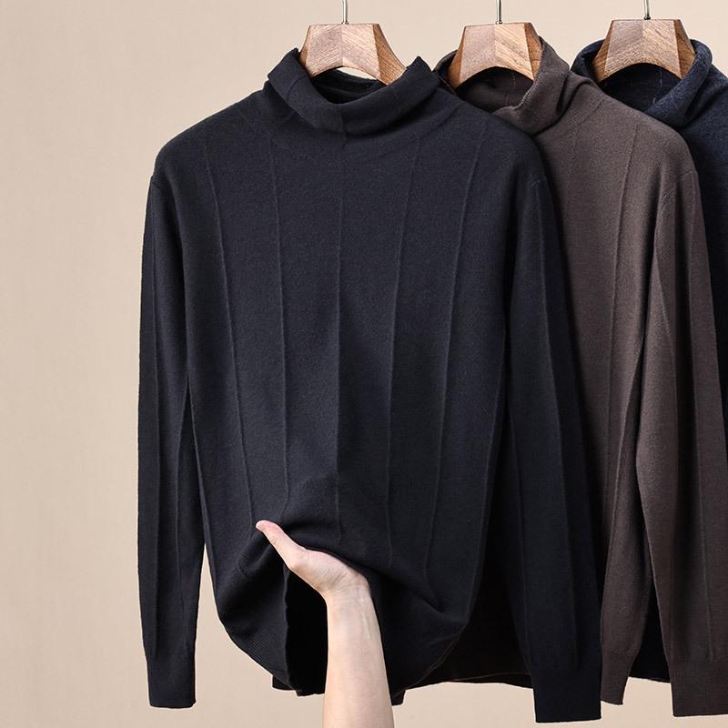 Herren Pullover 100% Reine Wolle Unifarben Jacquard Rollkragen, Hoher Kragen Basisschicht für Herbst/Winter 2025