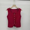 French Retro U-Neck Single-Breasted Sleeveless Slim Vest Solid Color Knitted Vest For Women