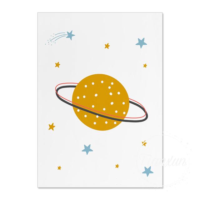 Cartoon Moon Planet And Prints Sun Rocket Poster Canvas Prints Children's Room Wall Art Decoration Pictures Children's Room Art No Frame