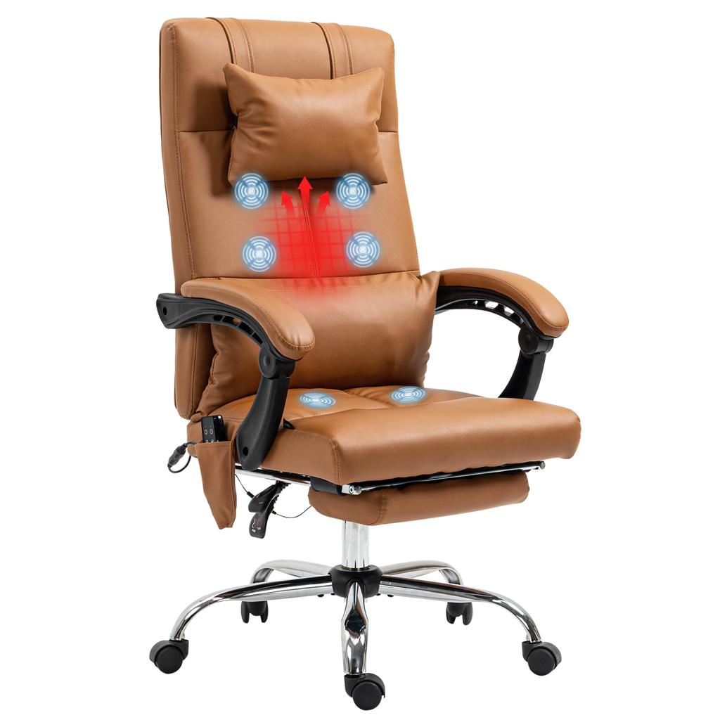 Office Chair with Massage Function, Ergonomic, 66x67x114-122cm, Light Brown