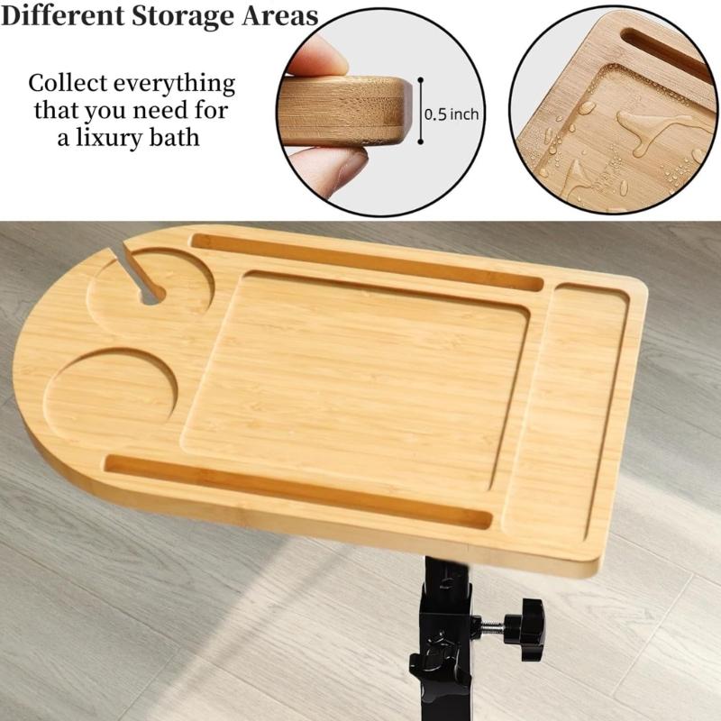 Organisateurs de plateau de baignoire multifonctionnels en bois avec design à rotation à 360° et surfaces imperméables Table d'appoint portable pour baignoire