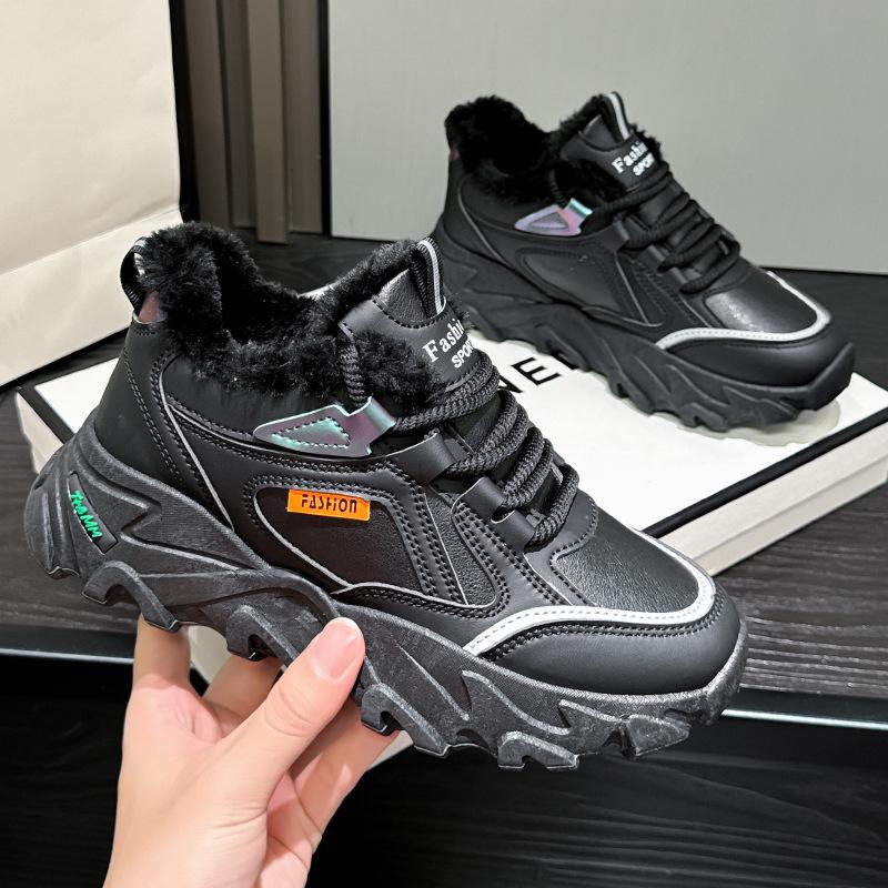 High-top cotton shoes winter new velvet thickened leather dad shoes warm snow boots 35