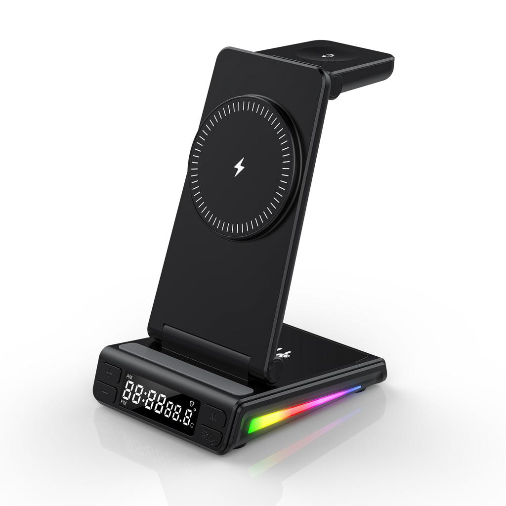 Accesorios Innovadores Para Celulares RGB Light Foldable With Clock Temperature Display 5 In1 Wireless Charger for Iphone 16 Pro