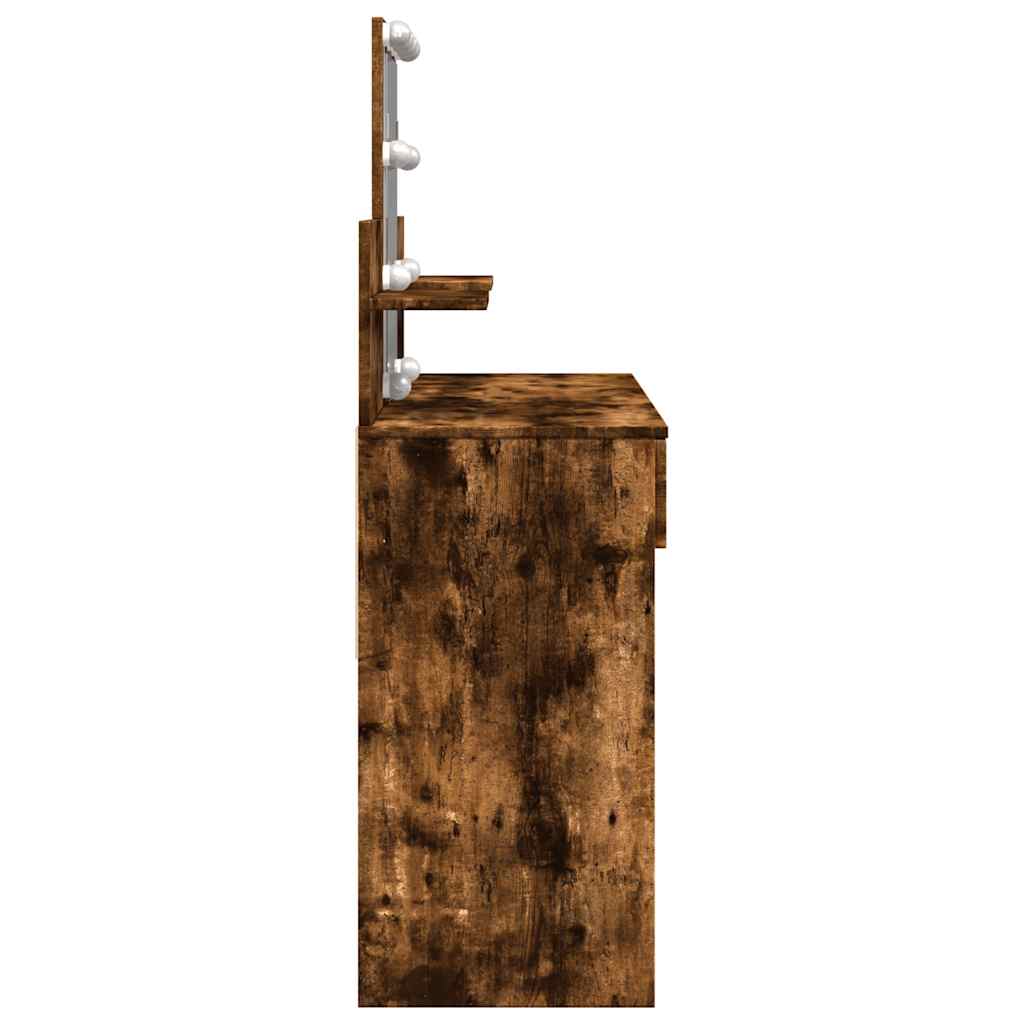 Vidaxl Dressing Table With LED Lighting, Smoked Oak, 100X40X130 Cm