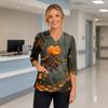 Women's V-Neck Costume with Pockets Halloween Print Side Slit 3/4 Sleeve Top for Cosplay Party