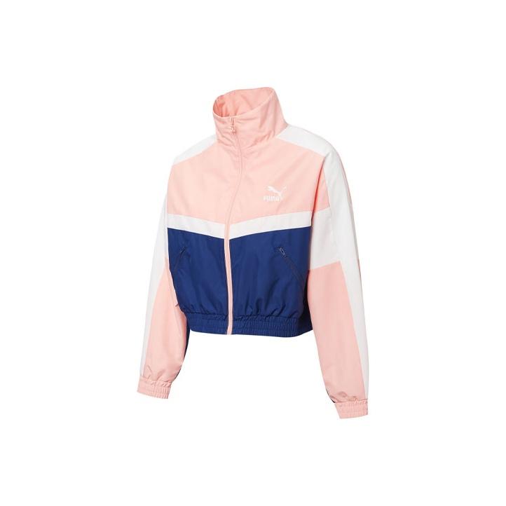 Puma Color Block Zip Stand Collar Vintage Sports Jacket Women Jacket Apricot Red 532686-26