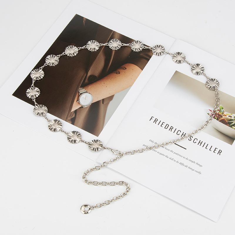 Light Luxury Niche Sunflower Metal Waist Decoration Women's Decorative Dress Silver Waist Chain High-end Women's Belt