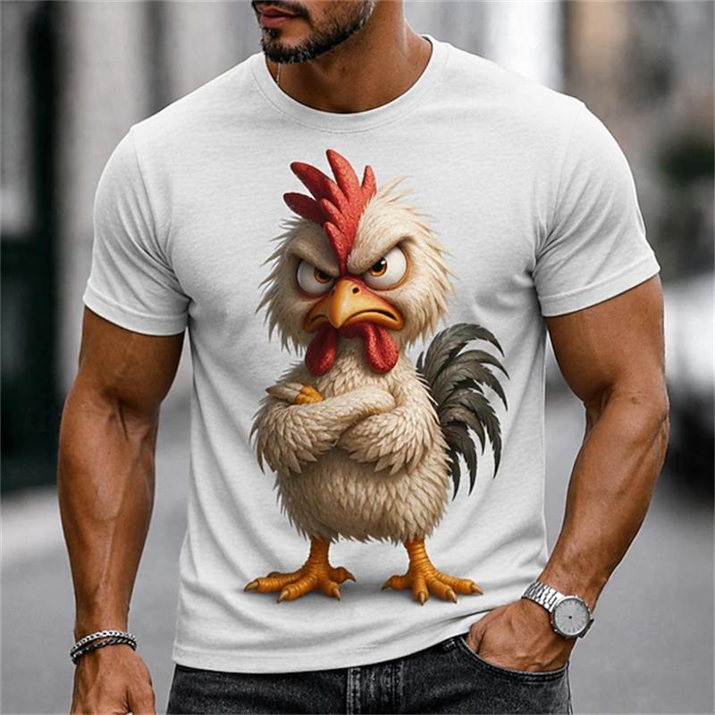 Men's Abstract and Whimsical Animal Print T-Shirt Summer Casual Round-Neck Short-Sleeve Outdoor Streetwear-Style Men's Top