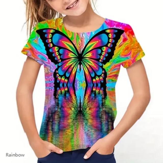 Adolescenți Copii Light Up Butterfly Imprimare 3d Tricou Fete Casual Manecă scurtă Tricou noutate Costum de petrecere Tinuta de zi cu zi Topuri Îmbrăcăminte