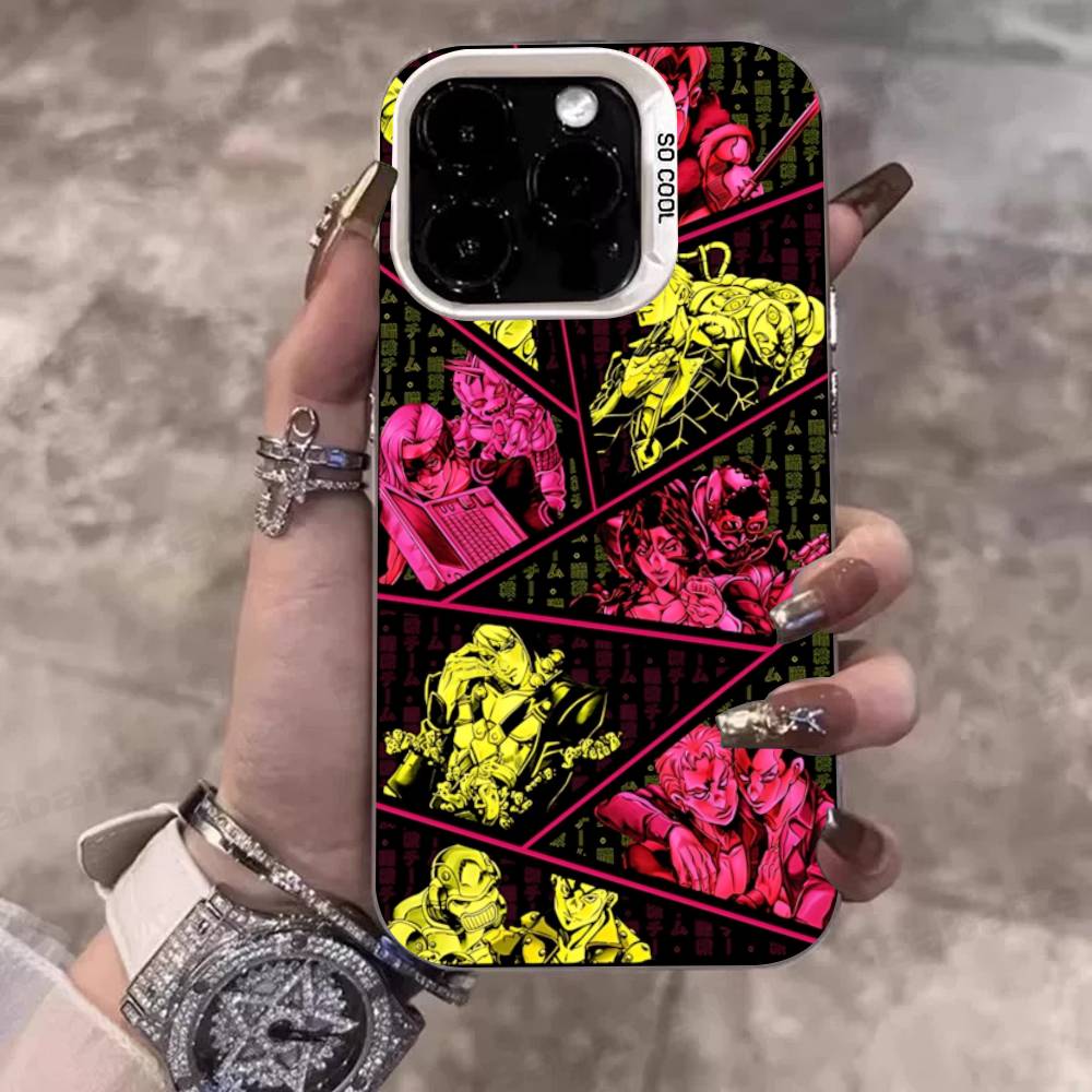 Anime J-JoJo Klassisch B-Bizarre A-Abenteuer Handyhülle Für IPhone 17 16 15 14 11 12 13 Pro Max Plus Pro Bunte Silberne Hülle
