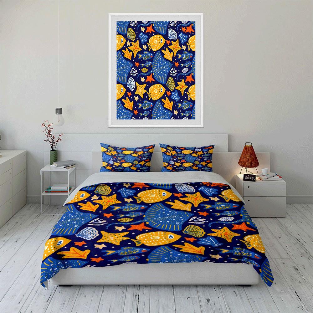 Colorful Ocean-Themed Patterned Set Exquisite Three-Piece Bedding Set Gift For Kids And Adults