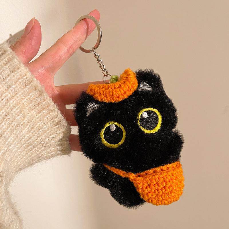 Adorable Black Cat Plush Keychain Charm for Bags and Cars
