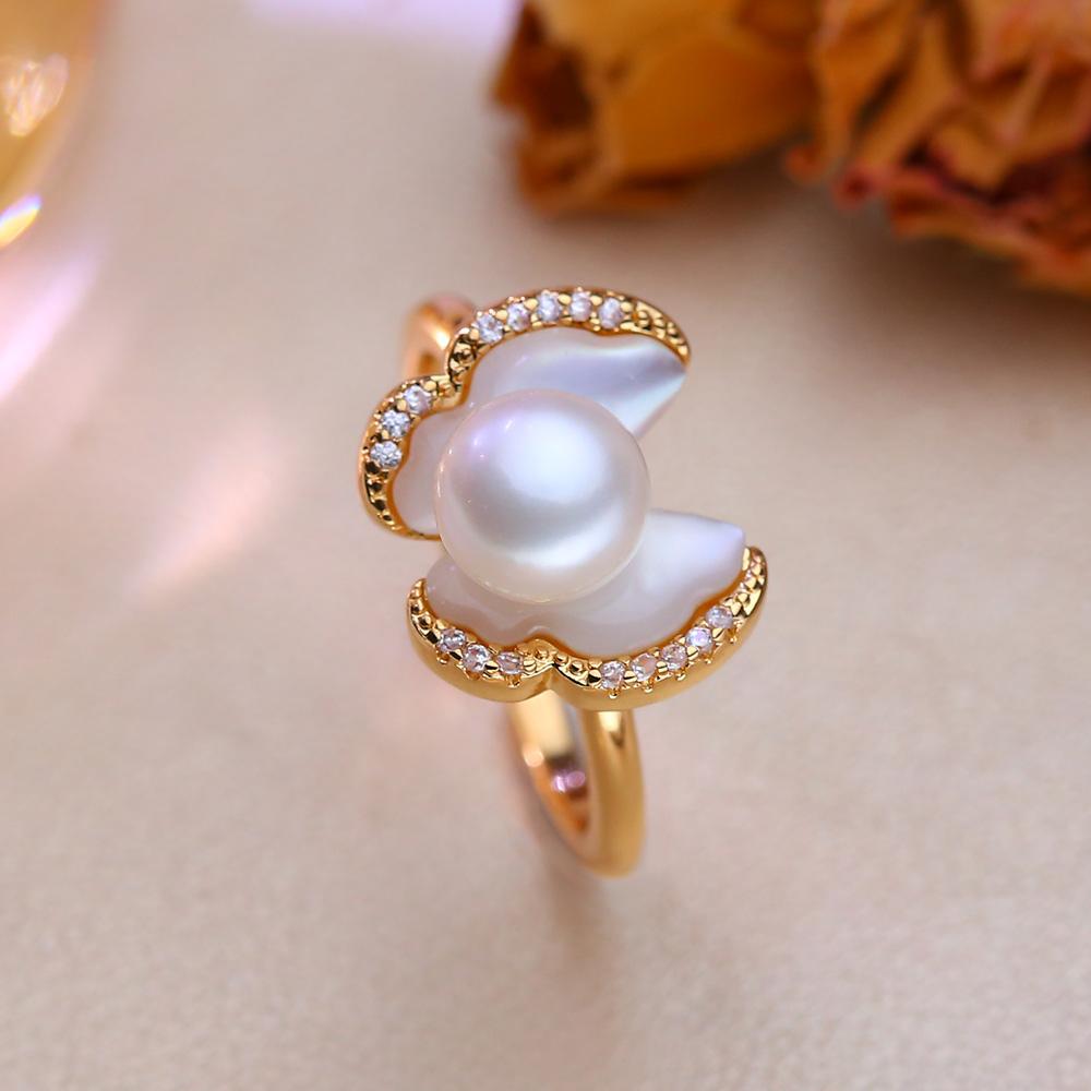 seniko Natürliche Süßwasser Perle Ringe Für Frauen Mode Weibliche Zirkonia CZ Blume Ring Perle Schmuck Einstellbare Ring